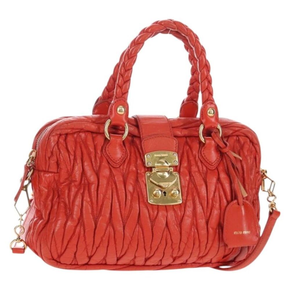 Miu Miu Coffer Convertible Satchel Matelasse Leather Orange Leather Handbag
